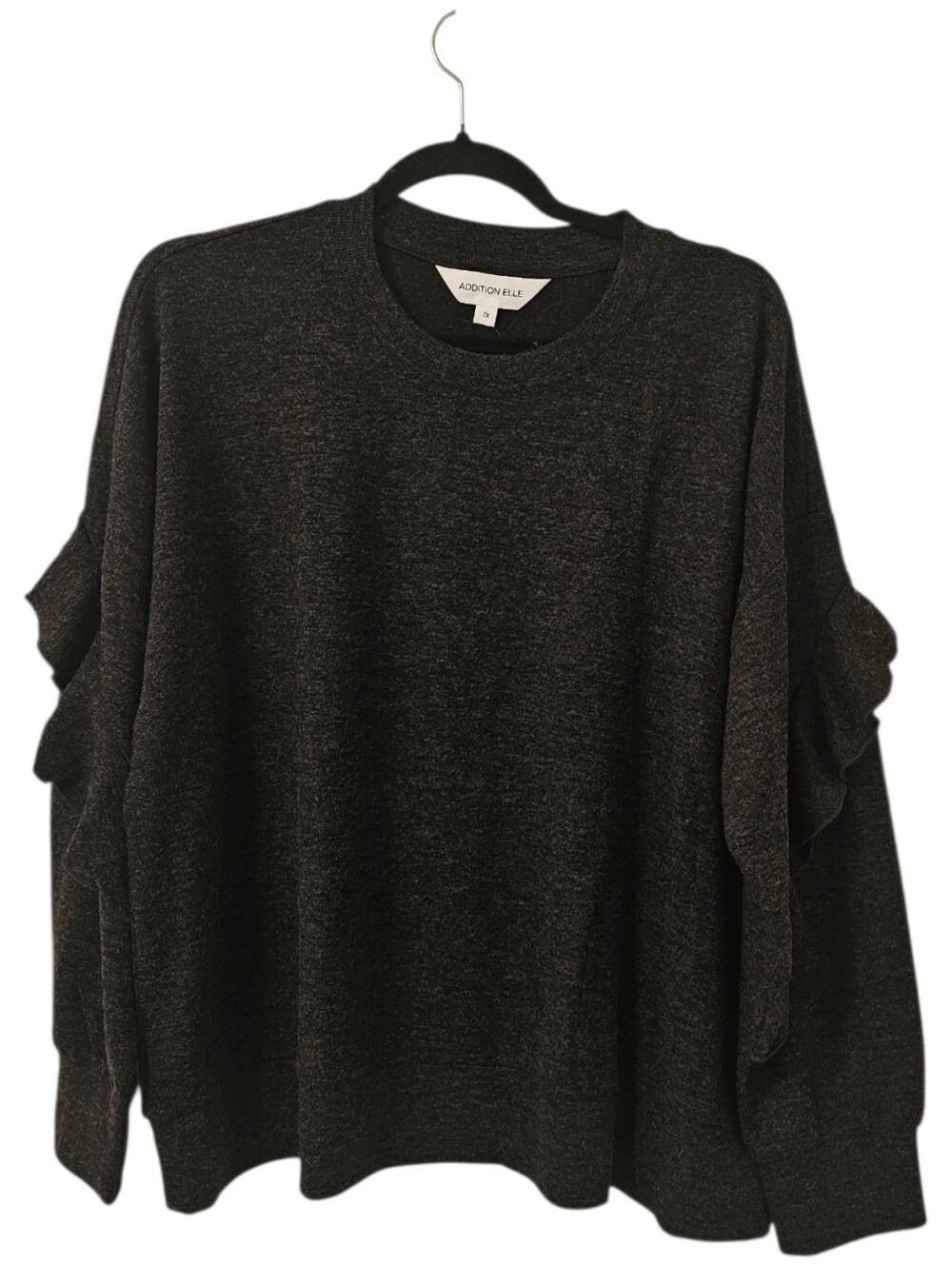 Grey Addition-Elle Women's Long Ruffled Sleeve Crewneck Top